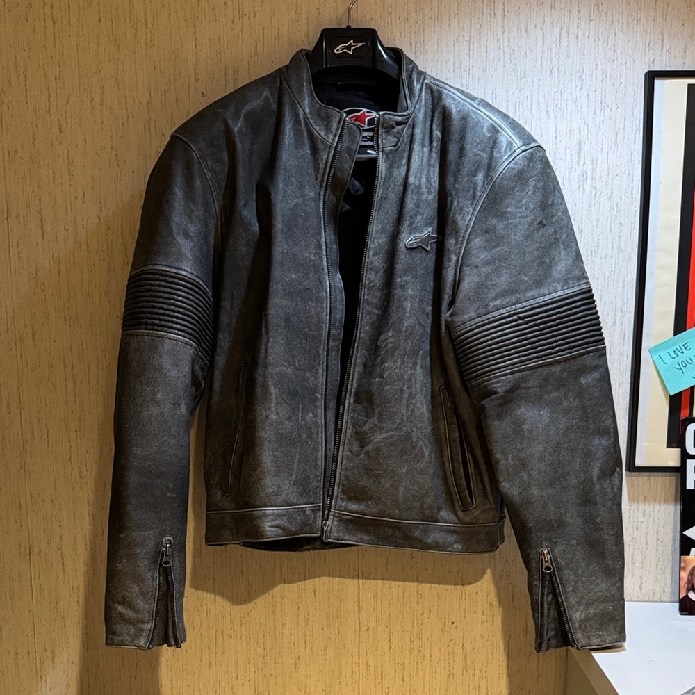 Alpinestars Distressed Black Leather Rider Bomber Jacket